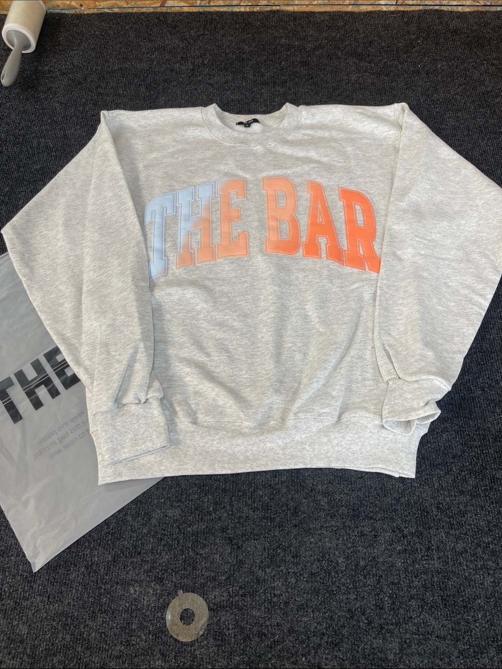 The Bar Light Gray Crewneck Sweatshirt with Orange and Light Blue Logo